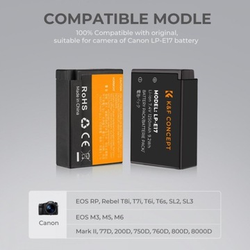 Зарядное устройство для 2 аккумуляторов LP-E17 Canon EOS RP 750D M3 M5 M6 800D 750D