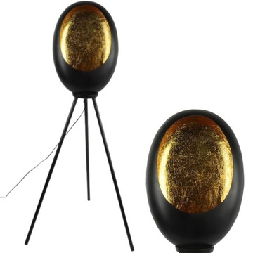 Designerska LAMPA STOJĄCA PODŁOGOWA TRÓJNÓG CZARNA ZŁOTA LOFT EGG E27 122cm