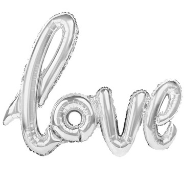 Balon foliowy napis Love SREBRNY 95 x 65 cm
