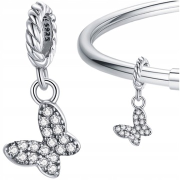 CHARMS MOTYLEK srebro 925 motyl srebrny zawieszka wisząca koralik 925
