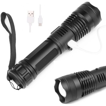 LATARKA TAKTYCZNA MOCNA LED XHP50 ZOOM USB +1,5km