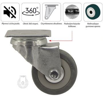 Komplet 4 szt. kół fi 50 szafka regał 1PPGUM50