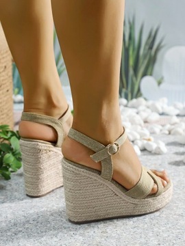 SHEIN BEŻOWE ESPADRYLE SANDAŁY NA KOTURNIE JEANSOWE PASKI 36 51881