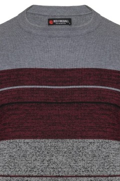 SWETER MĘSKI SZARY PASKI KLASYCZNY CASUAL BORDO XL