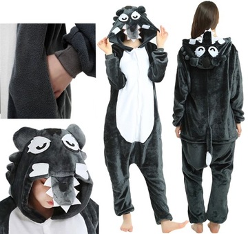 PIŻAMA JEDNOCZĘŚCIOWA KIGURUMI ONESIE SZARY WILK PRZEBRANIE KOMBINEZON M