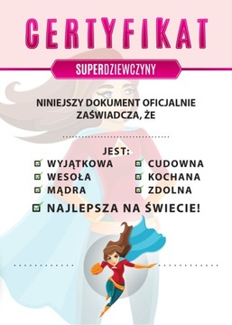 CERTYFIKAT na Dzień Kobiet – Super Dziewczyna A4