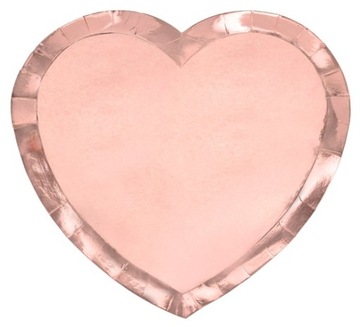 TALERZYKI PAPIEROWE SERCE RÓŻOWE ZŁOTO 21 CM 6 SZT