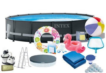 Duży Basen Ogrodowy z Pompą Piaskową Intex Stelażowy 488x122 26326 16W1