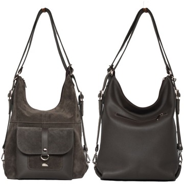 SKÓRZANY PLECAK TORBA ZAMSZ 2W1 WOREK SHOPPER A4