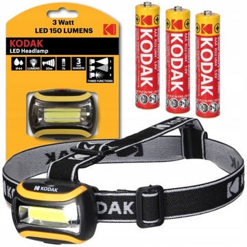 LATARKA CZOŁOWA LED 3W 150lm CZOŁÓWKA NA GŁOWĘ + BATERIE 3x AAA KODAK