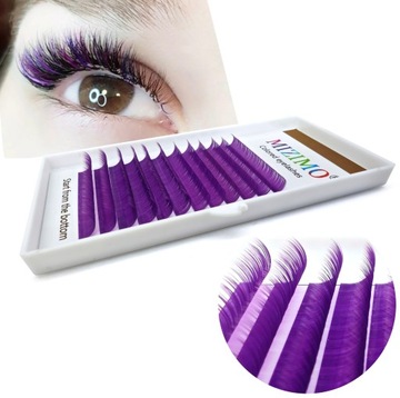 Ресницы цветные 8-13мм, изгиб D, 12 полосок ФИОЛЕТОВЫЕ.