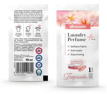 Perfumy do prania Amarella+ MIX 6 zapachów 12 saszetek po 10ml do płukania