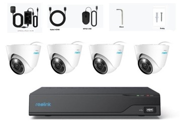 Комплект из 4 купольных камер Reolink RLC-833A с зумом, 8 МП, Poe + рекордер NVS4