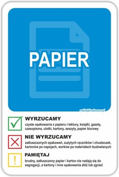 NAKLEJKA na kosz SEGREGACJA PAPIER 30cm INSTRUKCJA