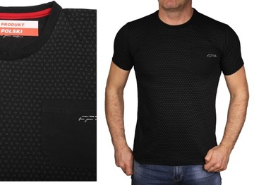 Koszulka męska czarna z kieszonką we wzory Tshirt bawełniany Polska XL
