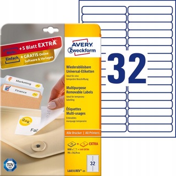 ETYKIETY USUWALNE AVERY 96x16,9mm L6031REV-25