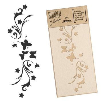 Szablon Malarski BORDIURA Wielorazowy 21x45cm BORDER KWIATOWY Dekor MOTYLE