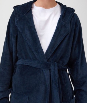 Мужской тонкий длинный халат с капюшоном, поясом и 2 карманами