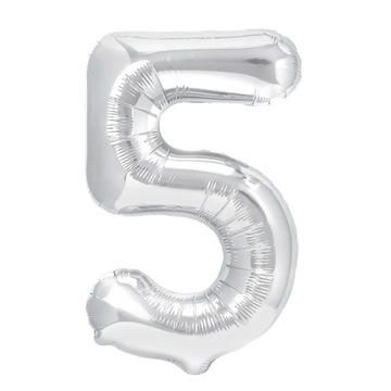 Balon Foliowy Cyfra 5 Duża Srebrna 100cm Urodziny