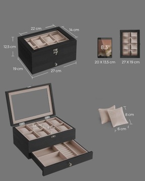 Songmics JOW008B01 szkatułka pudełko ekspozycyjne na biżuterię i zegarki