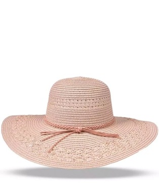 Modny duży damski kapelusz szerokie rondo ażur (Różowy)