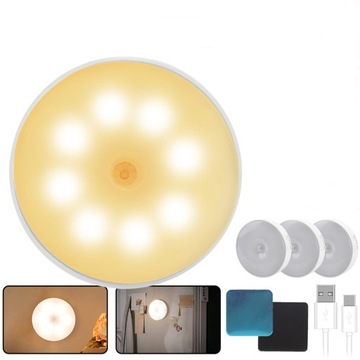 BEZPRZEWODOWA LAMPKA NOCNA LED Z CZUJNIKIEM RUCHU CZUJNIK MAGNES 3SZT USB