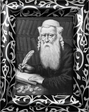 ИЗОБРАЖЕНИЕ 32x26 ЕВРЕЙ СЧИТАЕТ ДЕНЬГИ В ЧЕРНОЙ РАМКЕ