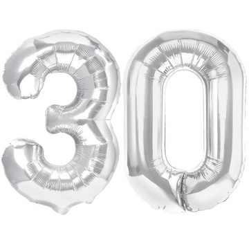DUŻE BALONY FOLIOWE CYFRY 30 SREBRNE NA URODZINY