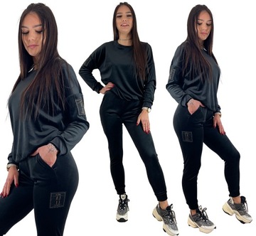 DRES DAMSKI WELUROWY CZARNY SPODNIE + BLUZA rozmiar XXL