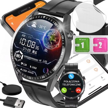 SMARTWATCH ZEGAREK POLSKIE MENU ROZMOWY SPORT SMART WATCH MĘSKI + FOLIA