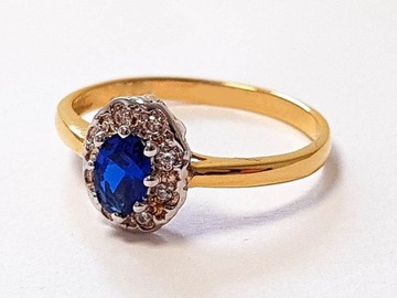 Zaręczynowy pierścionek złoto 585 z szafirem r23 efektowny błyszczący model