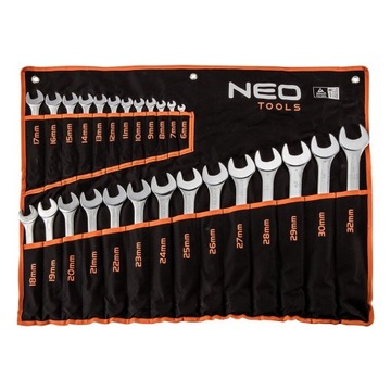 NEO TOOLS KLUCZE PŁASKO-OCZKOWE 6-32mm Zestaw 26 elementów w etui 09-754