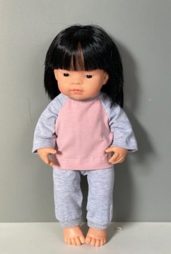 Dres dla lalki Miniland 38 cm szaro - różowy