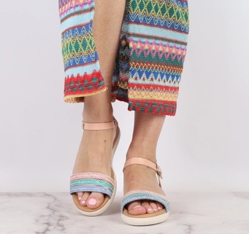 Kolorowe sandały płaskie damskie skórzane wygodne Made in Spain ROZ. 37