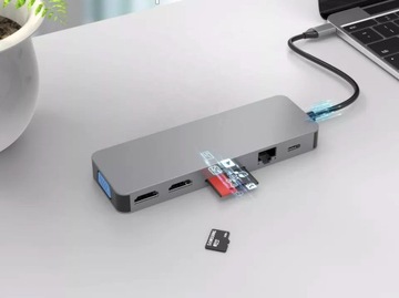 АДАПТЕР USB C HUB MACBOOK AIR PRO M1 M2 M3 2x HDMI USB SD VGA RJ45 13in1 PD