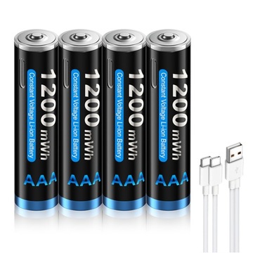 Akumulator litowo-jonowy AAA 1,5 V, USB C, akumulator z datą USB, 4 szt.