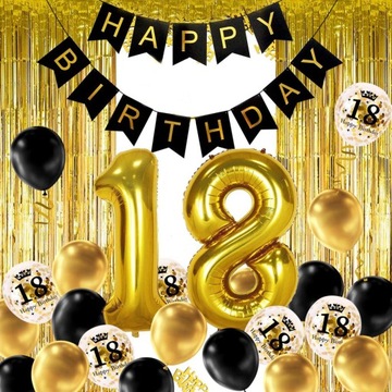OSIEMNASTE URODZINY 18 ZESTAW BALONY ZŁOTE PARTY
