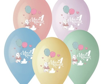 Balony Mam Już Roczek 1 urodziny króliczek 5 szt