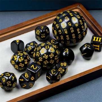 KOSTKI RPG CZARNO-ŻÓŁTY ZESTAW 15 KOŚCI KOSTEK