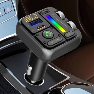 TRANSMITER BLUETOOTH AUDIO MP3 BT 5.3 2x USB RGB SZYBKA ŁADOWARKA AMBIENT