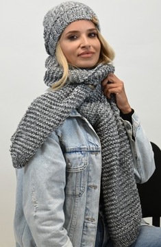 Modny Ciepły Komplet Damski Zimowy Melanżowy Wz3