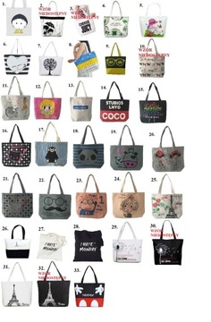 DUŻA MATERIAŁOWA TORBA SHOPPER BAG NADRUK WZORY
