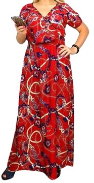 Sukienka maxi wzorzysta łańcuch letnia zwiewna Conos czerwona r.M/L