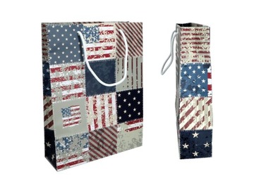 Torebka prezentowa na prezent ozdobna dekoracyjna flaga USA 32x24x8cm