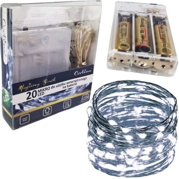 LAMPKI NA BATERIE 20 LED DRUCIKI MIKRO LED MICRO OZDOBNE CHOINKOWE CHOINKA