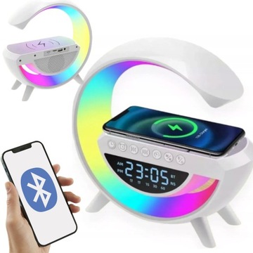 Lampka LED GAMINGOWA RGB Głośnik Ładowarka INDUKCYJNA QI Zegar Radio budzik
