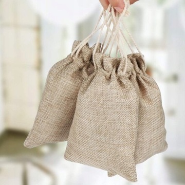 ЛЬНЯНЫЕ СУМКИ НА ШНУРЕ, МАЛЕНЬКИЕ, КОРИЧНЕВЫЕ, 30 ШТ.