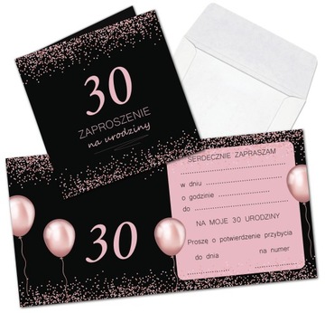 ZAPROSZENIA na 30 urodziny ROSEGOLD 10szt +koperty