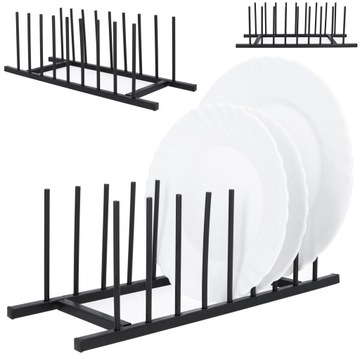 STOJAK NA TALERZE METALOWY ORGANIZER LOFT 8 SZTUK CZARNY ELEGANCKI DESIGN
