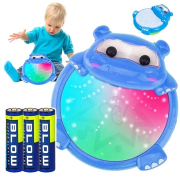 ИНТЕРАКТИВНЫЙ БАРАБАН ДЛЯ ДЕТЕЙ HIPCIO МУЗЫКАЛЬНАЯ ИГРУШКА СВЕТИЛЬНИКИ + БАТАРЕИ